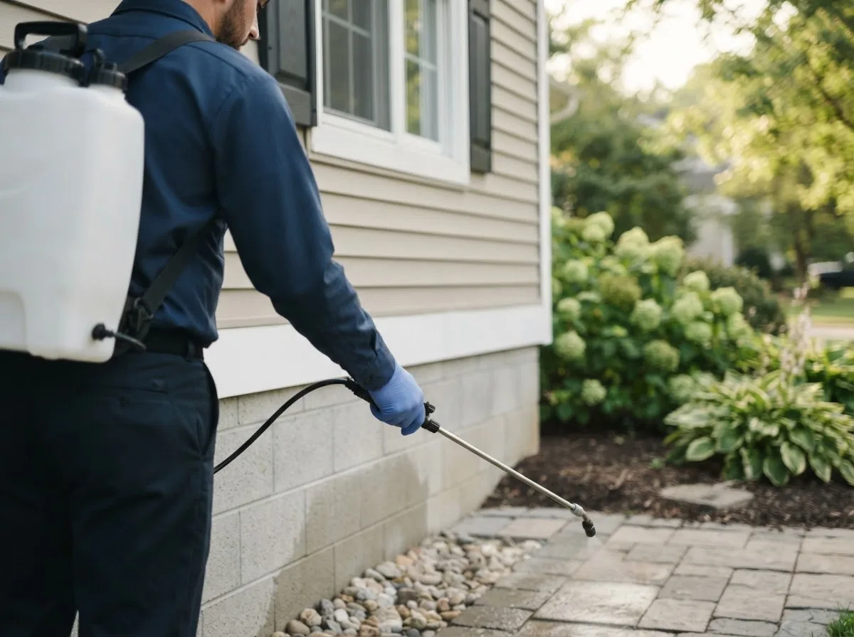 Pest control technician inspecting a home in Regent, ND